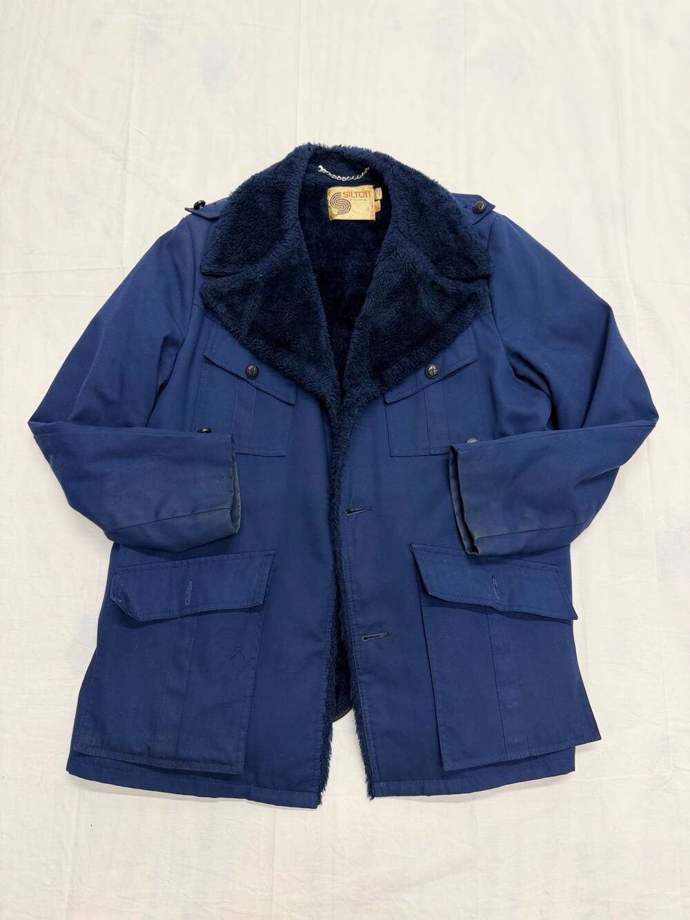 Vintage Silton California Faux Fur Lined Field Jacket Navy Size 42